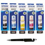 Epson 012 B/C/Y/M/GR Ink Bottle (Set of 5) with 3in1 Multi-Function Creative Mobile Phone Stand