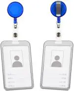 Shining Zon Heavy Duty Retractable Badge Holder with Aluminum Metal Silver Vertical ID Card Holders for Office ID Cards (Set Of 4 Blue Yoyo)