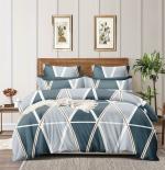 SAVOY CONCEPTS Elastic Blue Light Cotton Geometric 1 Double Fitted Bedsheet with 2 Pillow Covers 36 x 78 inch