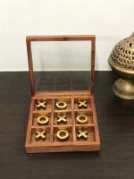 Master Piece Crafts Wooden TIC TAC Toe with Brass Naught and Cross in A Storage Box with TOP Glass - Wooden Zero Kata | Brain Teaser Games | Unique Table, Desk, Floor & Indoor Game