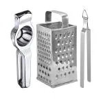 DreamBasket Stainless Steel Lemon Squeezer & 8 in 1 Grater / Slicer & Roti Chimta for Kitchen