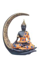 HINDUSTAN HEALTH & WELLNESS SOLUTION Polystone Sitting Half Moon Buddha for Home Decor, Showpeice for Living Room, Sculpture for Table Decor (Gold)