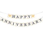 Festiko Happy Anniversary Banner Gold Foiled For Wedding Anniversary Party Decoration White