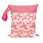 SNUGKINS Cloth Diaper Wet Bag | Waterproof, Washable & Reusable | Travel, Beach, Pool, Daycare, Soiled Baby Item & Toiletries (30x36cm) | Flamingo Hearts