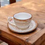 Joyful Jubilee Handcrafted Ceramic Coffee Brown Cup with Saucer | Set for 2 | Coffee Chai | Tea Milk Cups | Microwave & Dishwasher Safe | Bone-Ash Free | 210 ml | Set for 2