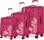 Genie Bloom Trolley Bag Set of 3: Cabin 57cm + Medium 68cm + Large 79cm Soft Side Travel Bag for Women, 8 Wheel Luggage Suitcase for Travelling with Expander and Complimentary Vanity Pouch, Wine Red