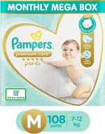 Pampers White Premium Care Diapers, M (Pack Of 108)