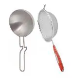 Urban Buy Aluminium Tadka Pan With Stainless Steel Soup Strainer Juice and Multicolour, Pack of 2