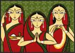 DECOR ADVENTURES Three Worshiping Women by Jamini Roy Wall Painting 14 x 18 Inch