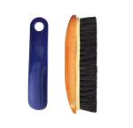 Sheppits Premium ABS Plastic Shoe Horn (Navy Blue) & Wooden Shoe Brush Combo | Shoe Care Kit