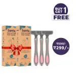 Sanfe Shea Butter Body Razor for Women's Hair Removal - Pack of 3 with New No Cut Technology | Comfortable Handle | Instant & Pain Free Remover | Protective Sleeve and Anti-Slip Grip | Buy 1 Get 1 Free | B1G1