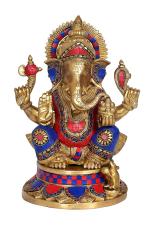 Dattatreya Multicolor Brass Lord Ganesha Sitting Hindu God Ganesh, Ganpati Idol