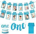 Festiko 1st Birthday Baby Photo Banner For Newborn To 12 Months WithOne Banner, And Cake Topper, Monthly Milestone Photograph Bunting Garland First Birthday Celebration Decoration