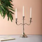 Voidrop-Three Arm Candelabra Tall -Glossy Taper Candle Holders, Candle Stands, Candlesticks For Home Decor, Wedding, Parties, Dinning Table Centerpiece,Thick Candles Design Home Decoration Festival Occasions Metal; Aluminium- Silver