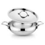 Prabha Stainless Steel Heavy Gauge Hammered Finish Flat Bottom Kadhai, kadai With Lid, Capacity 6.0 L, Size 300 mm