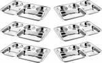 LIMETRO STEEL Dishwasher Safe Silver Rectangular Stainless Steel Sectioned Plate (Pack of 6)