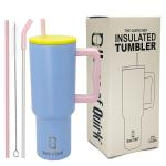 House of Quirk 1200ML Stainless Steel Tumbler Hot and Cold with Handle and Lid 2 Straw, Double Insulated Cup 100% Leak Proof Mug Cupholder for Gym, Travelling (Mult-Color: Cloud)