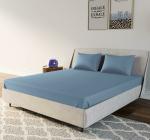Living Leisures 100 Percent Pure Cotton Percale 200 TC Solid Queen Size Flat Bedsheet For Double Bed with Two Pillow Cover Set 90x102 Inch -Blue