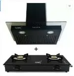 Ruwa FG NOIR + LCG2 COMBO Wall Mounted Chimney + Gas stove (Black 800 CMH)