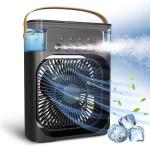 SEVOU MODERN LIVING Portable Humidifier Air Cooler Mist Fan Mini Cooler For Home With 3 Speed Mode With Water Spray, 7 Color Led And Timer, Usb Personal Cooler Desk Fan (Usb Powered Mini Ac, Black)