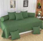 Homefab India 140 TC Microfiber 8 Piece Diwan Set (1 SINGLE BED SHEET, 5 CUSHION COVERS, 2 BOLSTER COVERS) - Dark Green, Stripped
