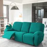 HOKIPO 8-Pieces Elastic Stretchable Recliner Sofa Cover 3 Seater Fully Covered Soft Washable Sofa Slipcovers Furniture Protector, Teal (AR-4742-TEAL)