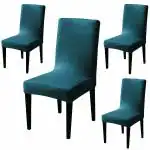 HOKIPO Chair Covers Set of 4, 200 GSM Velvet, Peacock Blue (AR-4735-PBLU*4)