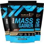 MuscleXP Pro Mass Gainer for Muscle Mass Gain With Whey Protein, Whey Isolate, 25 Vitamins and Minerals, Digestive Enzymes, Belgium Chocolate, 1kg Pouch (2.2 lb) (Pack Of 3)