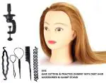 AHS Hair Dummy For Hair Cutting Practice | Hair Styling Practice, Mannequin Head Synthetic Hair Dummy For Makeup Practice, Hair Style, Pack Of 1 With Free Hair Accessories Braids Tools For Making Different Hair Styles Golden Hair