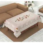 Homecrown Floral Print Cotton Net Fabric 4 Seater Centre Table Cloth Cover (60X40 Inch, Brown) Pack Of 1, Rectangular