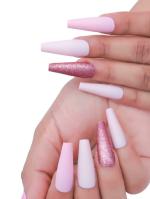 Secret Lives Acrylic Press on Artificial Designer Fake Nails Extension Shades of Matte Pink Shinny Glitter 24 pcs Beautiful Fake Nails Jelly Glue Sheet