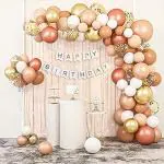 SpecialYou.in peach and golden Birthday Decoration DIY Combo Kit with peach net Curtain cloth for backdrop decoration- 77PCS