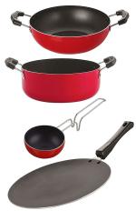 Nirlon 4 pcs of Red and Black Non-stick Aluminium Kitchen Cookware Set, Standard