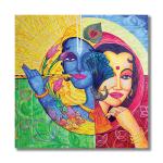 Tamatina Multicolor Religious Radha And Krishna God Indian Unframed Art Canvas Painting - 36X36 Inch
