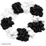 REE SHINE Satin Scrunchies Ponytail Holder for Girls Women Rubber Band (Black and White, Pack Of -10)