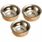 Prisha India Craft Stainless Steel Copper Handi Bowl for Serving Dishes, Capacity 300 ML,Set of 3