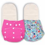 Deedry Oeko-Tex Certified Unisex Baby Cloth Diapers Washable & Reusable Diapers with Adjustable Snap Buttons 3 Months- 3 Years 1 Pink & 1 Print Diaper+ 2 Inserts/Pads