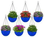 Kuber Industries Plastic Hanging Flower Pot For Balcony & Railing Set Of 6 (Blue)