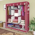 Eco Shopee 6+2 Fancy Layer Collapsible Wardrobe Almirah Portable Cloth Rack Foldable Cupboard for Clothes Storage Organizer Shelves Non Woven Fabric and PP Plastic Storage Unit (Self Assemble) (88130M-N , Maroon)