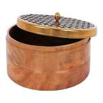 IA-INDIAN ARTISANS MANGO WOOD AND METAL ROTI BOX/ FULL CARVING WITH TONG