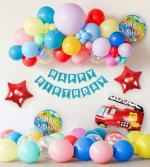 SPECIALYOU.IN construction theme birthday decoration items kit for boys | Fire truck foil balloon | Jumbo and pastel balloons garland kit for party decoration | Happy birthday paper banner - 69 items
