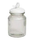 HOMIES 1 Piece GLASS Decorative Storage Airtight Jars With White Ceramic Bird Lid 1000 ML