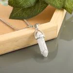 Memoir Natural White Howlite (safed Firoza) certified energised Stone Pendant with Chain for Reiki and Crystal Healing for Men and Women
