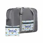 MY FAV Printed Foldable Travel Bag with Adjustable Buckels & Smooth Zipper- Lightweight | Waterproof Carry Bag | Luggage Duffel Bags for Travelling Holiday Outing Sports | Grey with Blue Print
