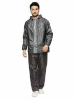 Citizen Real-Reversible Raincoat for Men with Adjustable Hood, Waterproof Pant, Plastic Cap and Carry Pouch | Durable & Lightweight Polyester Rainsuit | Stylish Denim Printed | Grey, 2XL