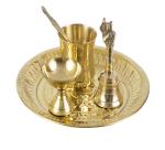 Spillbox Traditional Handcrafted Brass Thali/Aarti Plate for Pooja - Diya-Bell-Panchamurt,Spoon