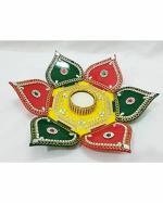3D Acrylic Rangoli Cum Diya Set Tea Light Candles Holder - Green, Red & Yellow (10 inches)