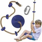 REZNOR Platforms Disc Tree Swing Seat and Climbing Knot Rope with Carabiner Hook for Kids Outdoor Playground Set (Blue)
