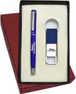 UJJi Happy Anniversary Printed Slim Design Blue Color Metal Ball Pen & Hook Keychain