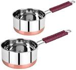 Neervika Stainless Steel Copper Bottom and Gas Compatible Wire Handle Saucepan, 2Pcs - 2.3 Liter, 17 cm, Silver Sauce Pan 17 cm diameter 2.3 L capacity (Stainless Steel)